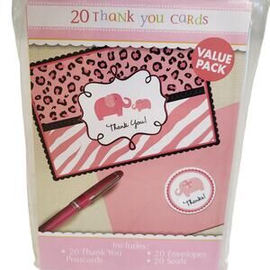 Girl Baby Shower Pink Elephant Leopard Print Thank You Cards Baby Shower Cards